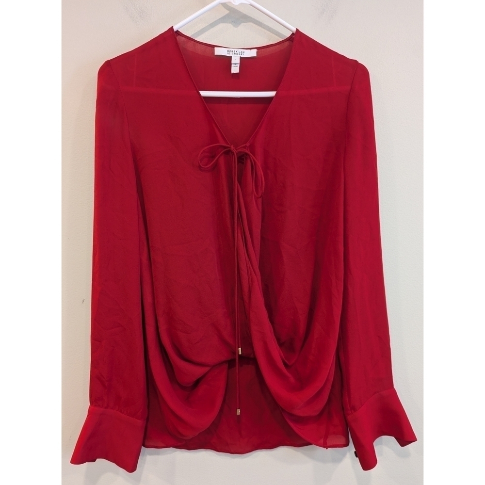 Derek Lam 10 Crosby Red 100% Silk Wrap Blouse Size 0